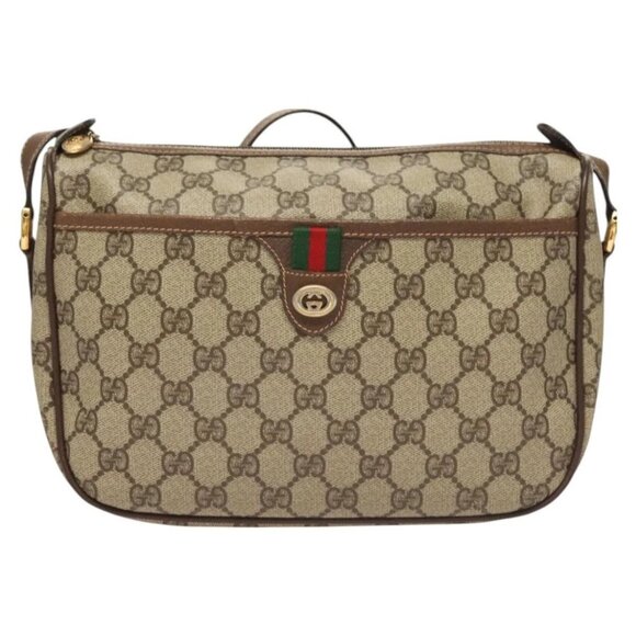 GUCCI GG Supreme Web Sherry Line Bag PVC Beige Gold - Picture 6 of 15